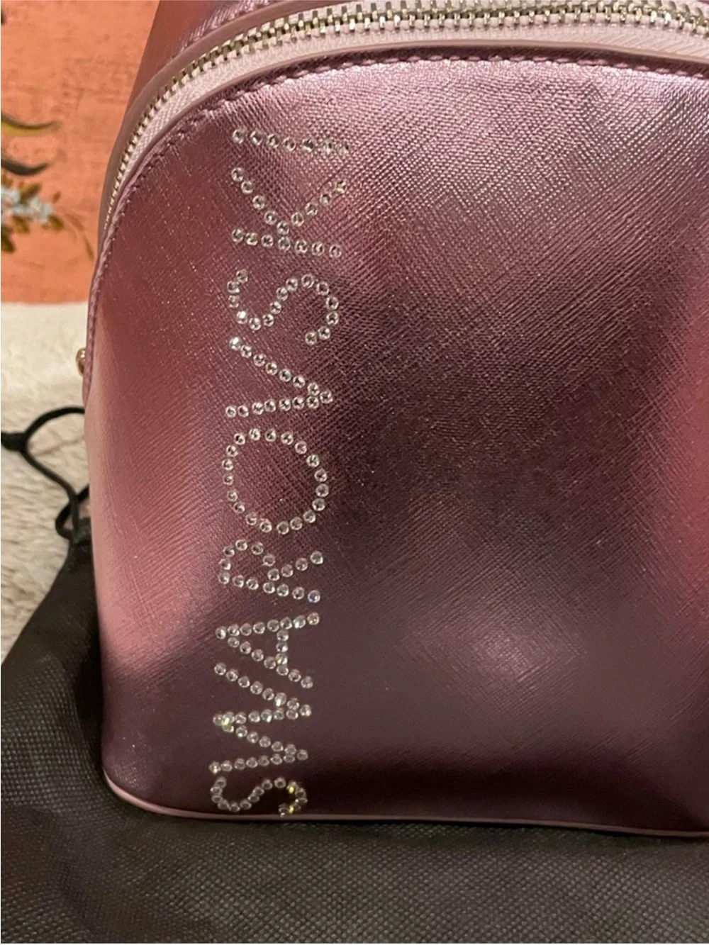 Swarovski Metallic Rose Pink Mini Backpack with Crystal Logo LIKE NEW